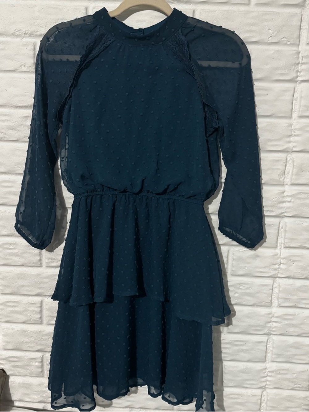Ava & Yelly Dress Girls 14 Navy Blue Tiered Ruffle Dance Church Occasion Swing